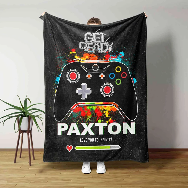 Personalized Gaming Blanket Get Ready Blanket Video Game Blanket Custom Name Blanket Gamer Geek Gift