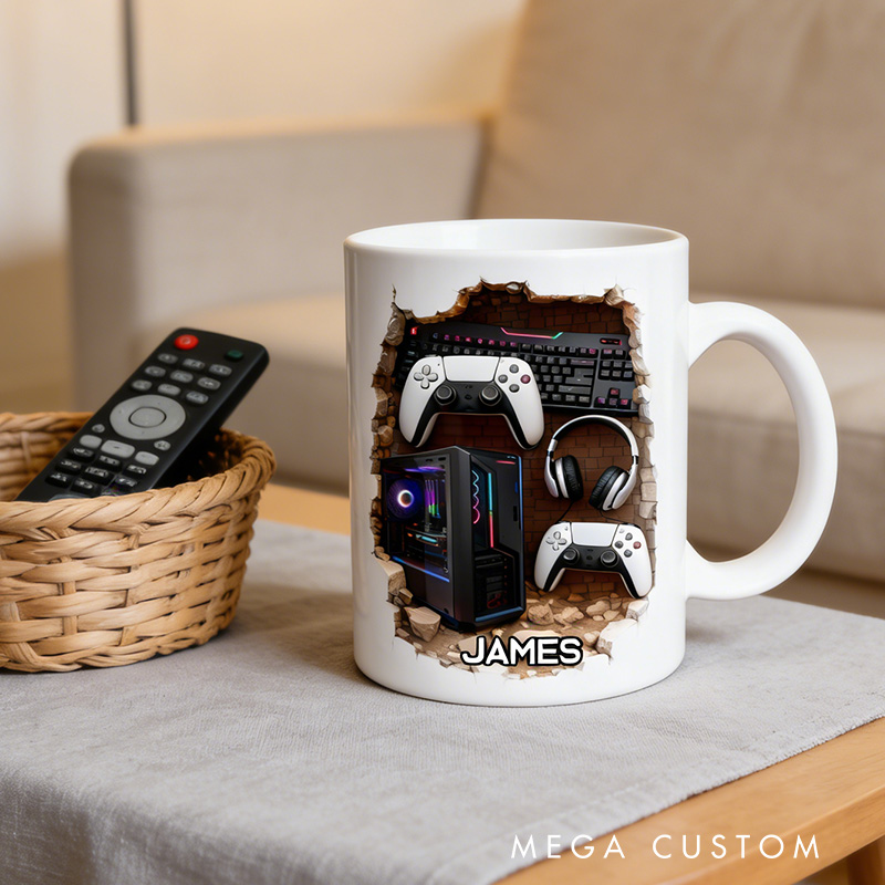 Personalized 2D Flat Gamer Mug Gamer Mug Player Controller Video Game Mug Gamer Gift Coffee Mug