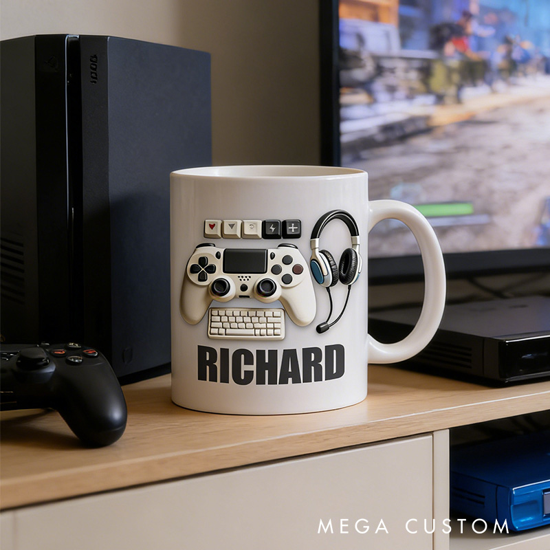 Personalized 2D Flat Game Controller Mug Gamer Mug Player Controller Video Game Mug Gamer Gift Coffee Mug