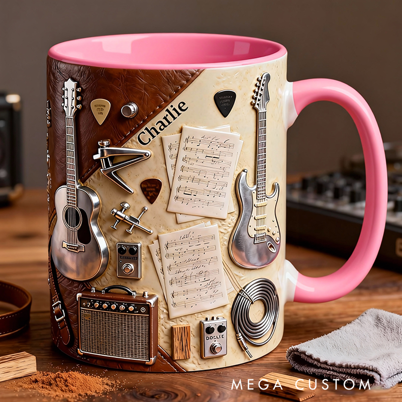 Personalized Name Stereoscopic Guitar Accent Mug Custom Guitar Themed Mug for Music Lovers