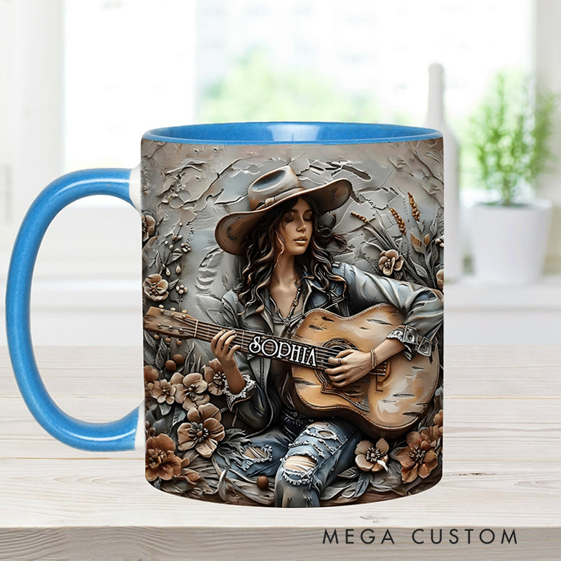 Personalized Name Girl Guitar Accent Mug Custom Guitar Themed Mug for Music Lovers