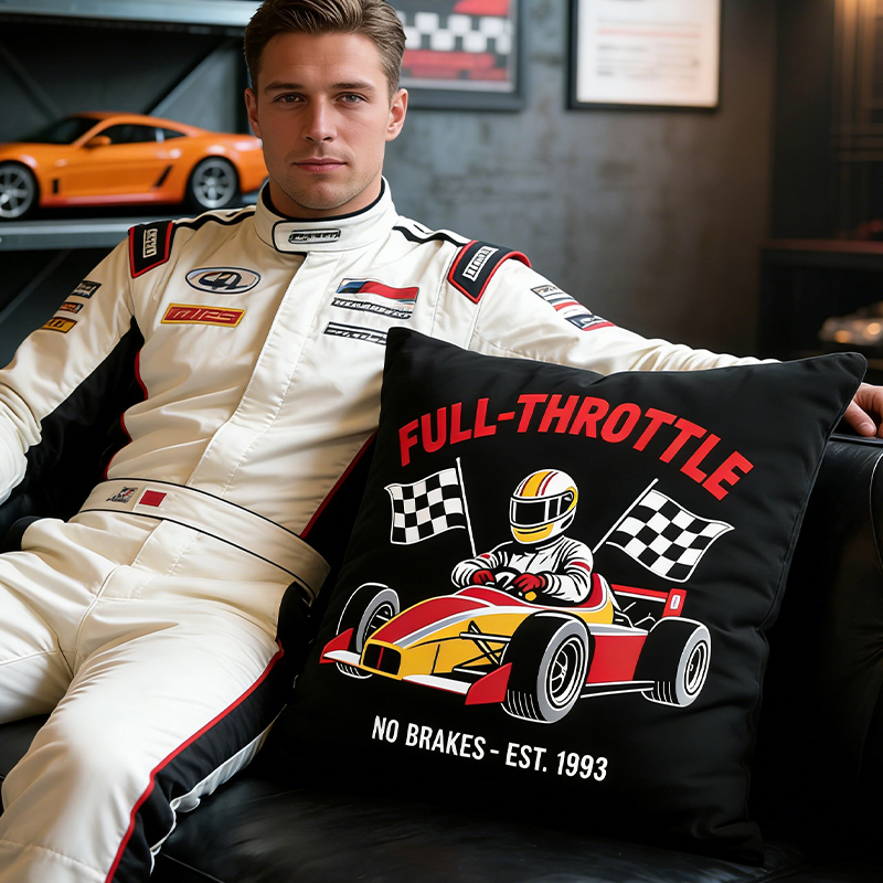 Personalized Formula Racing Pillow Custom Text Gift for Car Enthusiasts and Racing Fans