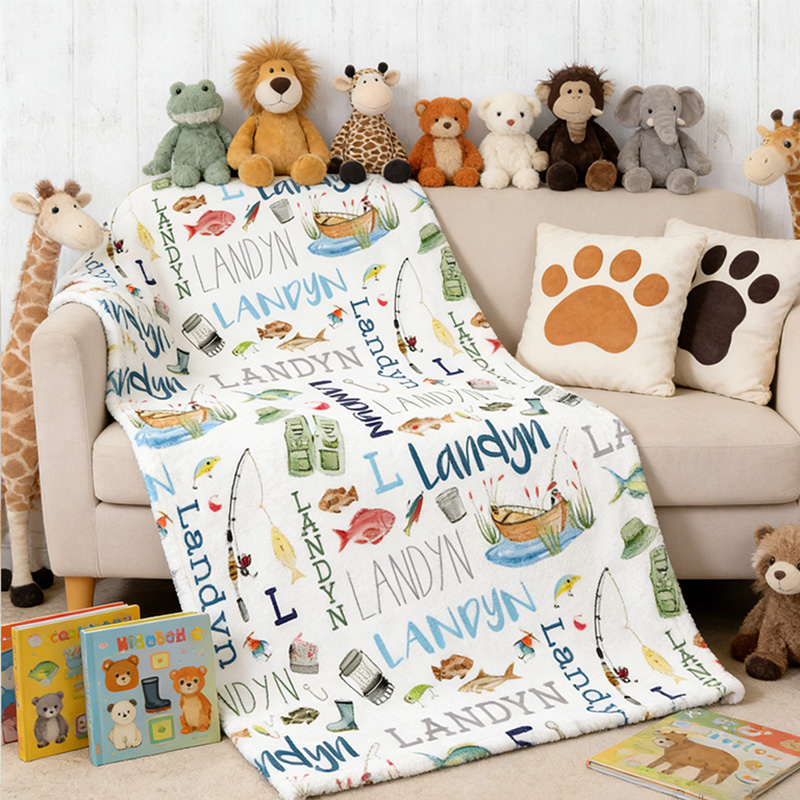 Personalized Fishing Blanket Fishing Blanket Name Pattern Outdoor Fishing Lover Blanket Gift for Kid