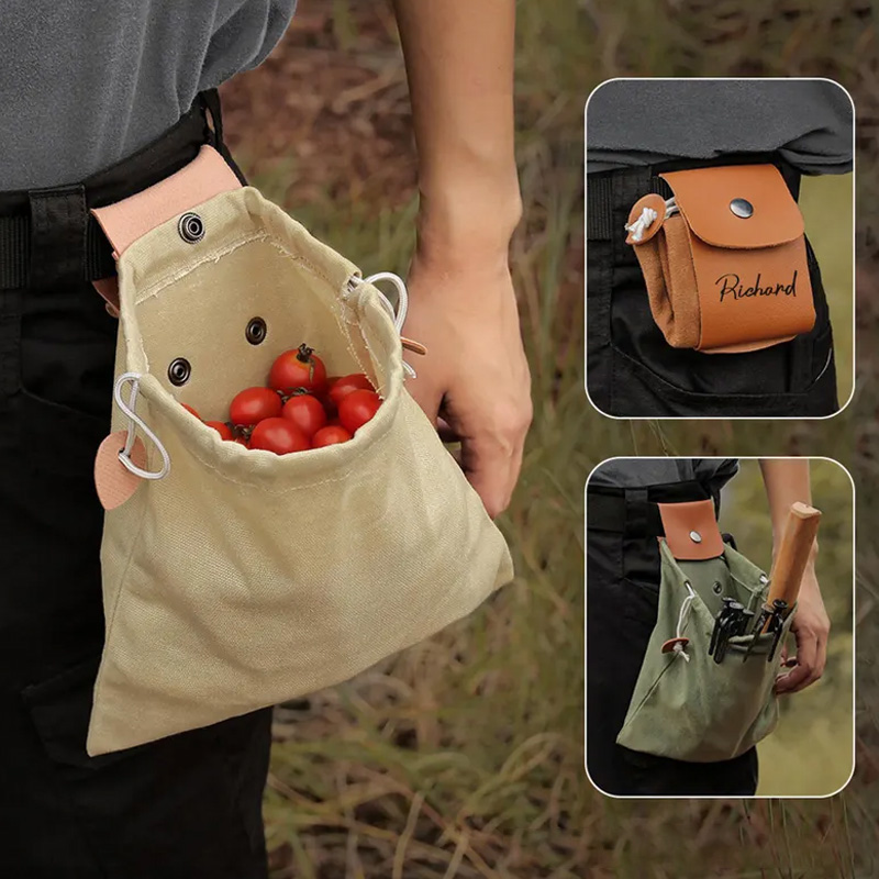 Personalization Foraging Bag Leather Bushcraft Hiking Belt Baggathering Bag Fruit Picking Bag Camping Gear Gift for Gardener