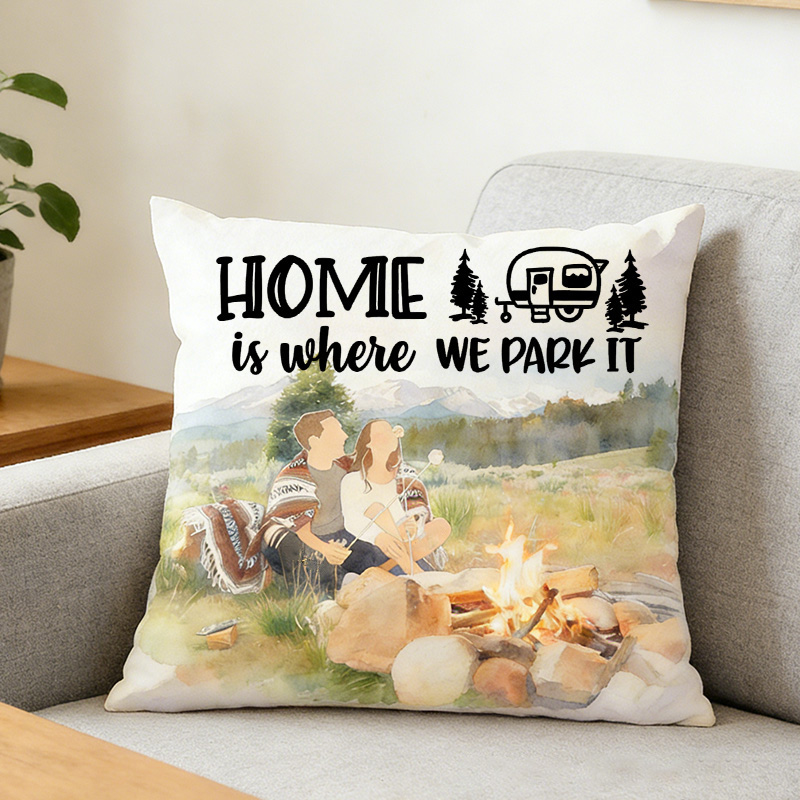 Personalized Home Is Where We Park It Camping Pillow Custom Photo Pillows for Outdoor Camping Lover