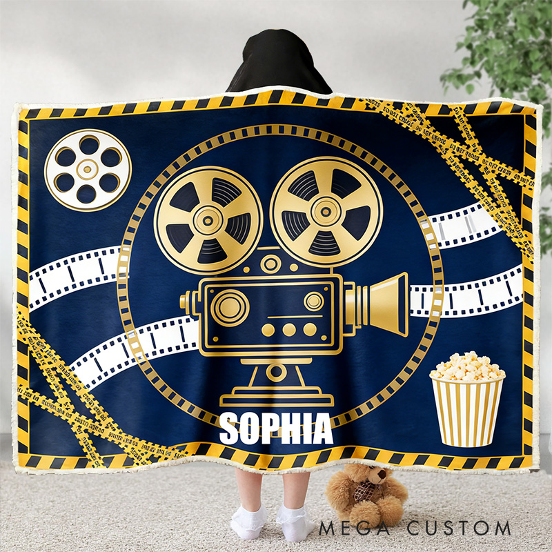 Personalized Movie Watching Wearable Blanket Hoodie with Name Movie Lover Gift for Friends Birthday Gift