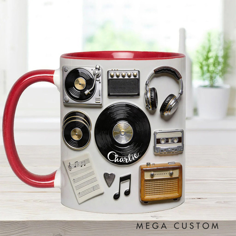Personalized 2D Flat Love Vinyl Accent Mug Custom Vinyl Records Themed Mug for Music Lovers