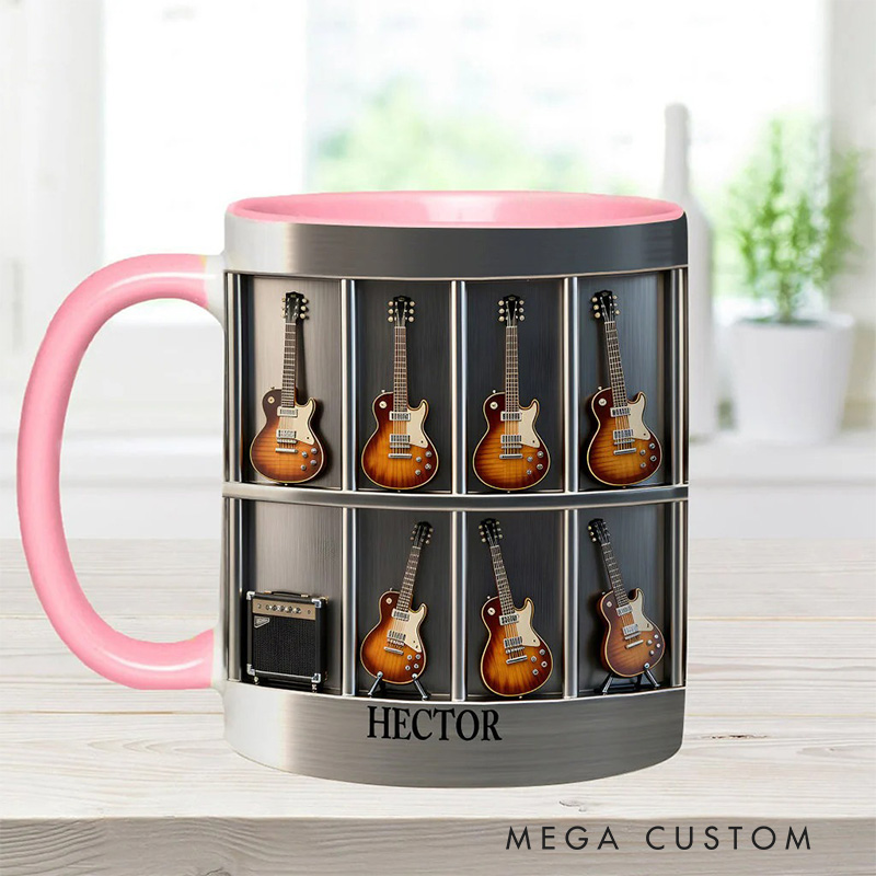 Personalized 2D Flat Guitar Collection Accent Mug Custom Guitarist Themed Mug for Music Lovers