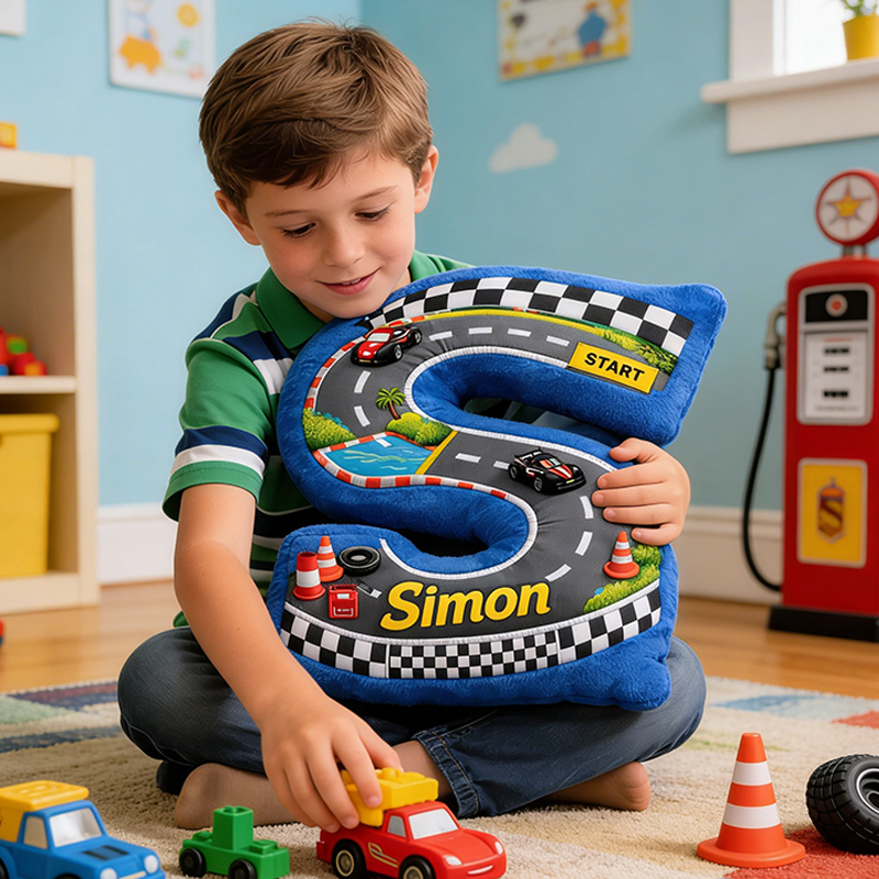 Personalized Letter Racing Pillow with Custom Name Gift for Racing Fans 