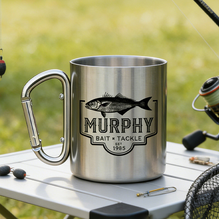 Personalized Fish Coffee Mug Custom Fishing Stainless Steel Mug Bait and Tackle Gift Fisherman Gift Fly Fishing Drinkware