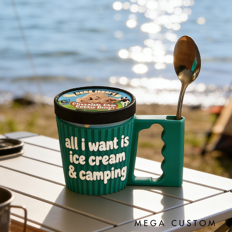 Personalized 3D Printed Ice Cream and Fishing Ice Cream Pint Holder Gifts for Fishing Ice Cream Lover