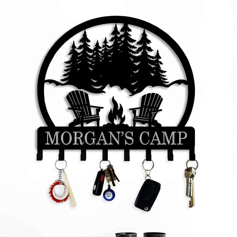 Personalized Custom Metal Campfire & Chairs Keyholder Hooks Christmas Camping Gifts Fire Pit Sign Campsite Gift Hooks