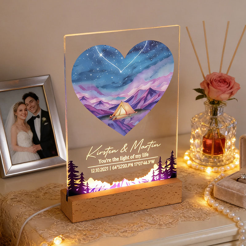 Personalized Romantic Camping LED Night Light Outdoor Adventure Lover Night Light Valentine's Day Gift for Couple