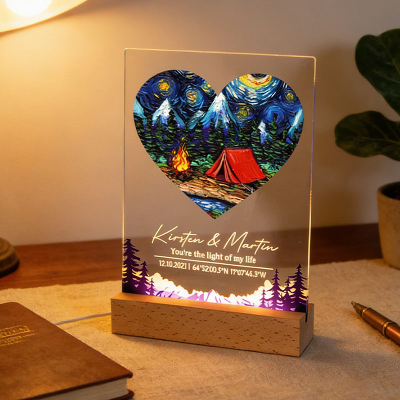 Personalized Romantic Camping LED Night Light Outdoor Adventure Couples Night Light Valentine's Day Gift for Couple