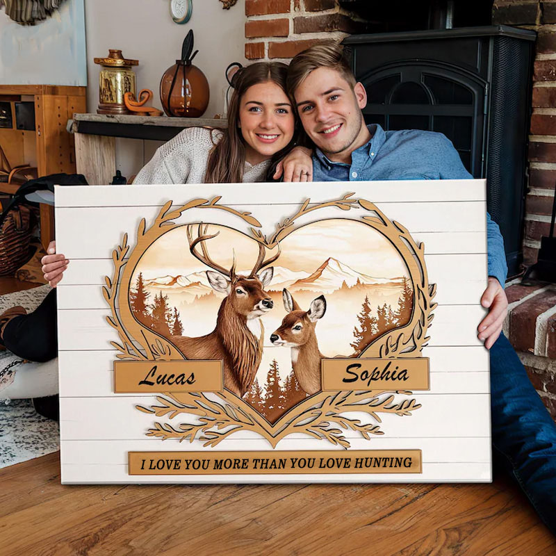 Personalized Deer Hunting Couple Wall Art Prints Custom Names Wall Hunting Lover Anniversary Gift