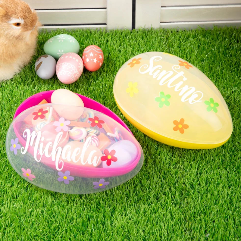 Personalized Flowers Fillable Jumbo Easter Egg with Name Easter Party Hunting Gift for Boys Girls