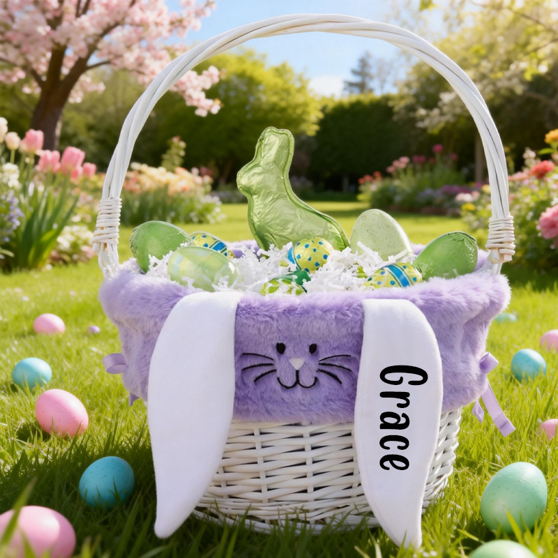 Personalized Bunnies Easter Basket with Name Easter Treat Bag Easter Party Favor Easter Gift for Kids Boys Girls