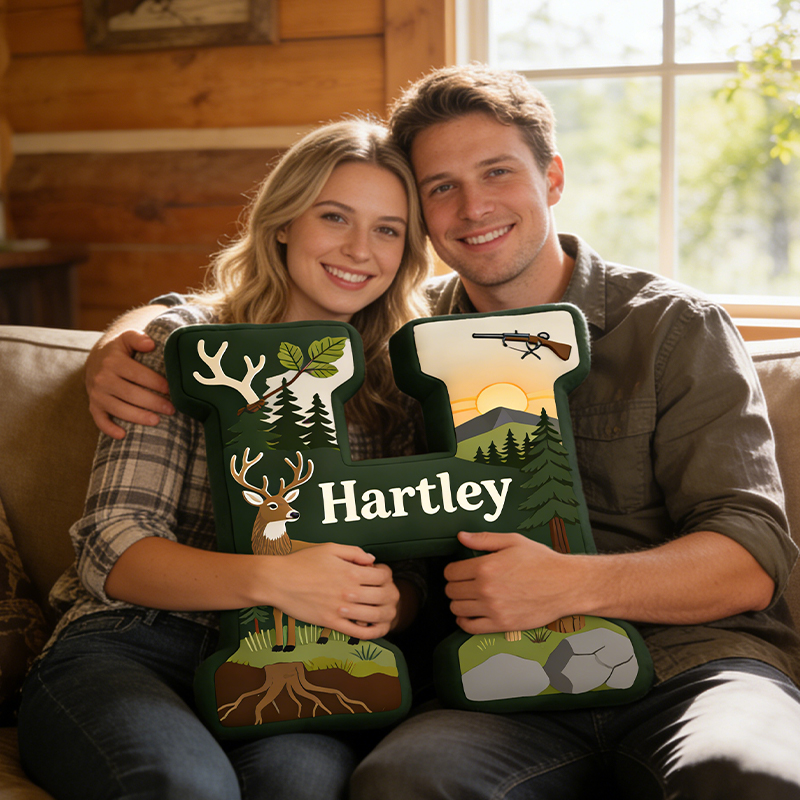 Personalized Initials Hunting Themed Pillow with Custom Name for Nature and Hunting Lovers