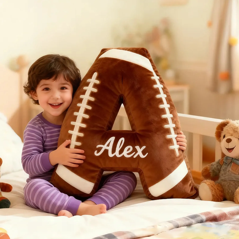 Personalized Football Letter Pillow with Custom Name for Kids or Sports Fans