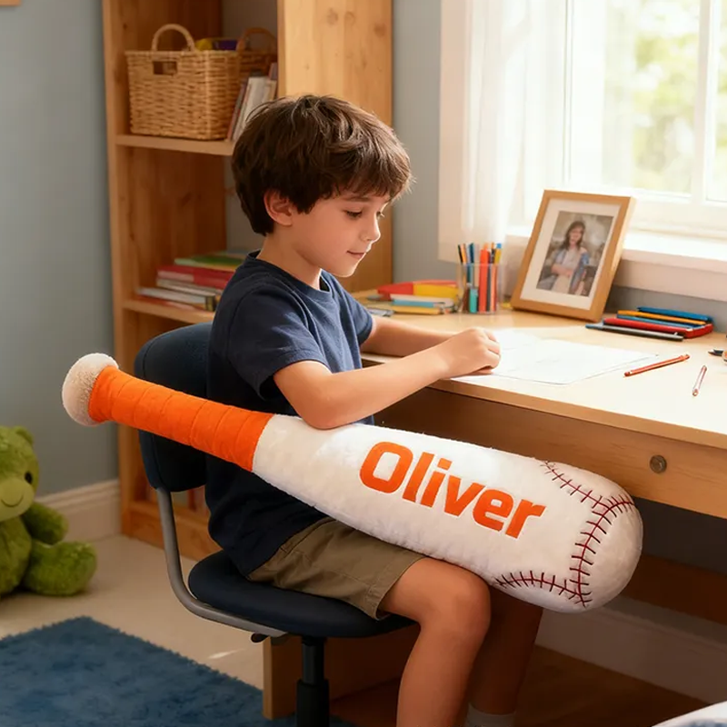 Personalized Baseball Bat Shaped Pillow with Custom Name for Kids