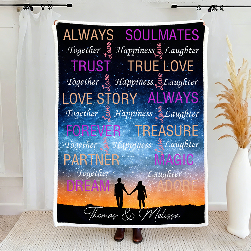 Personalized Couple Starry Sky Silhouette Blanket Valentine's Day Gift for Couple Cloud Word Blanket Love Story Blanket For Her