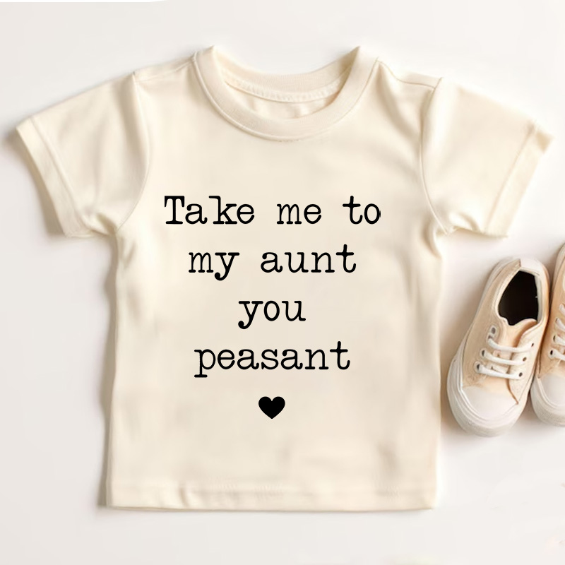 Take Me To My Aunt Peasant Toddler Pullover T-Shirt Funny Vintage Kids Natural T-Shirt I Love My Aunt Natural Tee