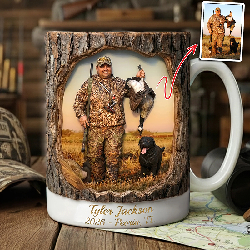 Personalized Hunting Scene Mug Custom Face Deer Hunt Present for Husband Dad Boyfriend