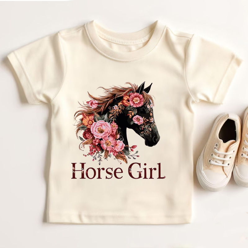Personalized Horse Kid Equestrian Lover Gift For Kids Cute Floral Pony Riding Outfit Birthday Present Kid's T-Shirt