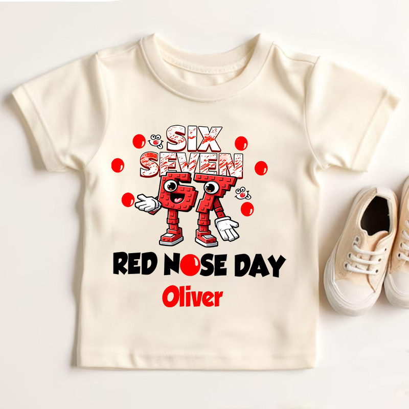 Personalized Red Nose Day Funny Clown Face Gift For Kids Charity Event Celebration Cute Outfit Kid's T-Shirt