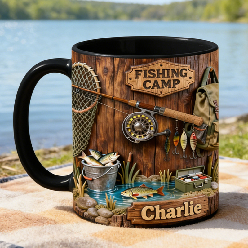 Personalized Fishing Camp Mug Custom Name Outdoor Coffee Cup for Anglers