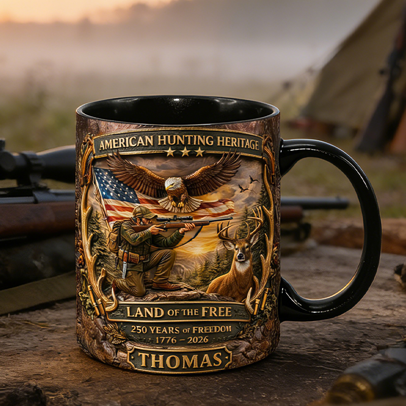 Personalized 250 Years Freedom American Hunting Mug Custom Name Patriotic Gift for Hunters