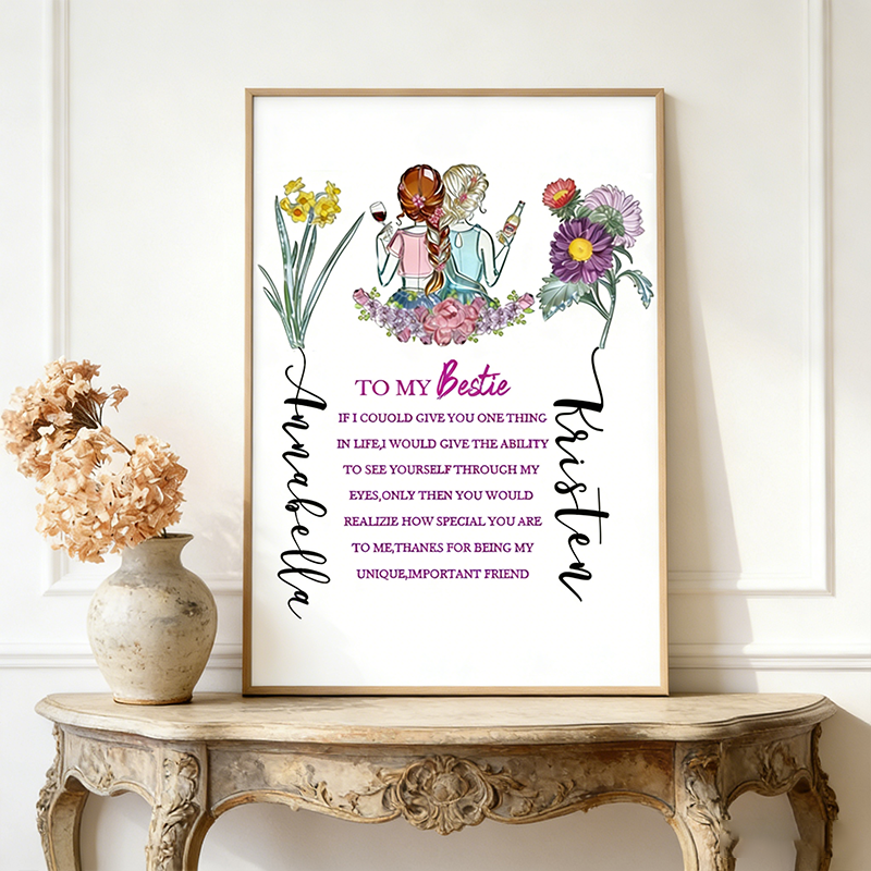 Personalized Bestie Birthday Gift Soul Sister Gift For Her Personalised Wall Art BFF Illustration Friends Picture Bestie Quote Portrait