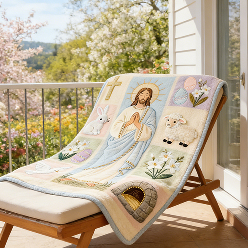 Personalized Christian Easter Blanket with Cross and Dove Religious Gift for Mothers Grandmothers