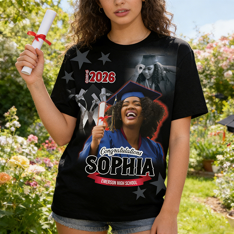 Personalized Senior Class 2026 Shirt Custom Graduate Photo and Name Over Print Celebration Keepsake Tee