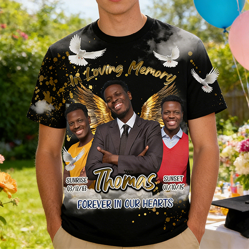 Personalized In Loving Memory All Over Print T-Shirt Custom Photo and Dates Memorial Gift for Family