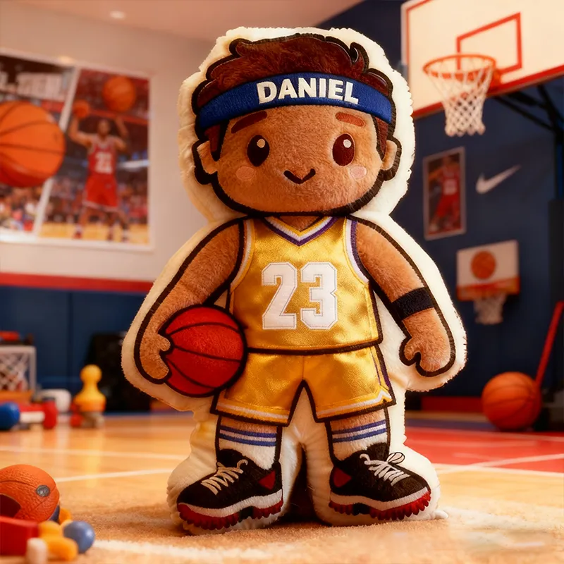 Personalized Adorable Yellow and Blue Basketball Player Pillow with Custom Name and Jersey Number A Slam Dunk Gift for Fans