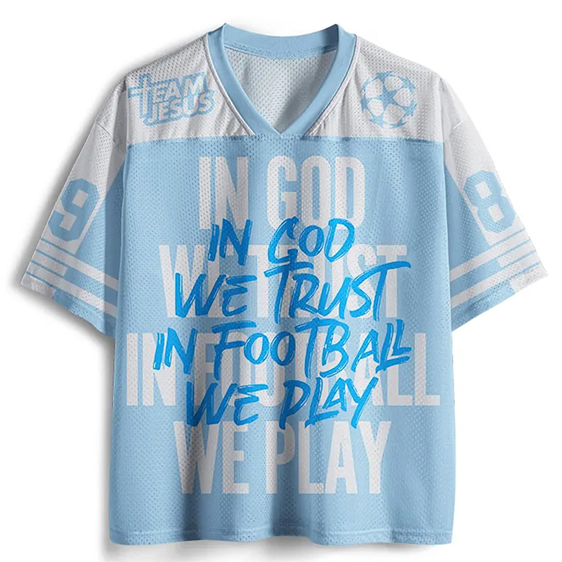 Personalized In God We Trust In Football We Play Mesh Football Jersey Custom Number Team Jesus Christian Sportswear