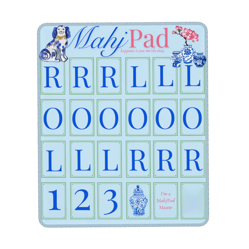 Personalized Oriental Style Mahjong Pad Elegant Blue Print Game Practice Pad for Mahjong Lovers