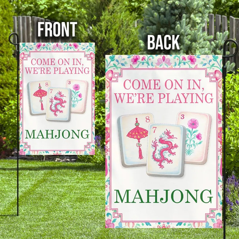 Mahjong Welcome Garden Flag Game Night Decor Double Sided Yard Banner Cocktail Game Night Patio Decor Come On In We’re Playing Mahjong Flag