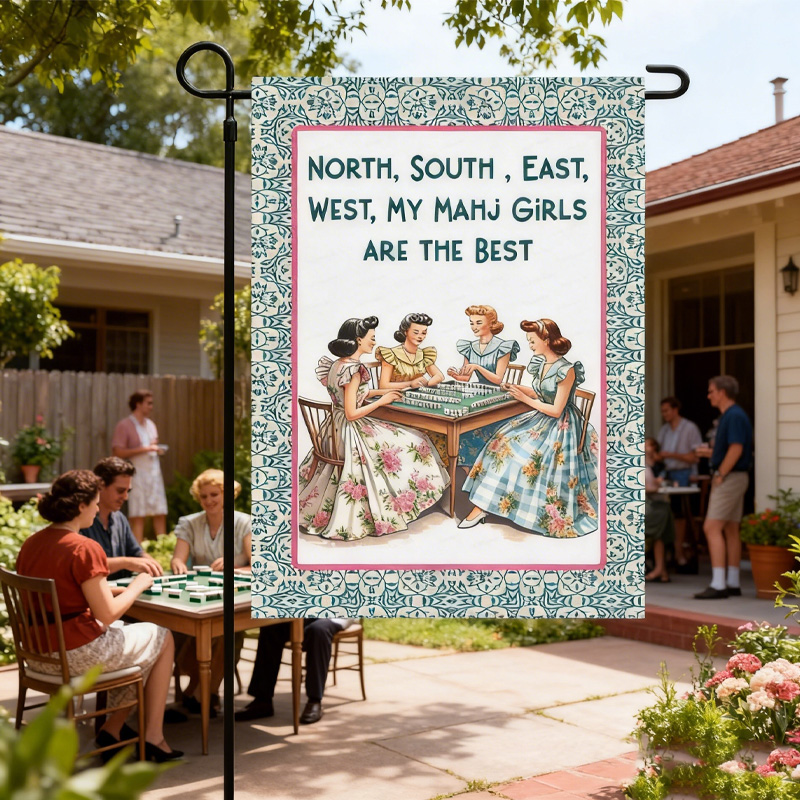 Mahjong Front Pastel Pink & Blue Door Welcome Flag Mahjong Game Girls Night Decoration Garden Flag It’s Mahjong Time Garden Flag Mahjong Lover Gift Game Night