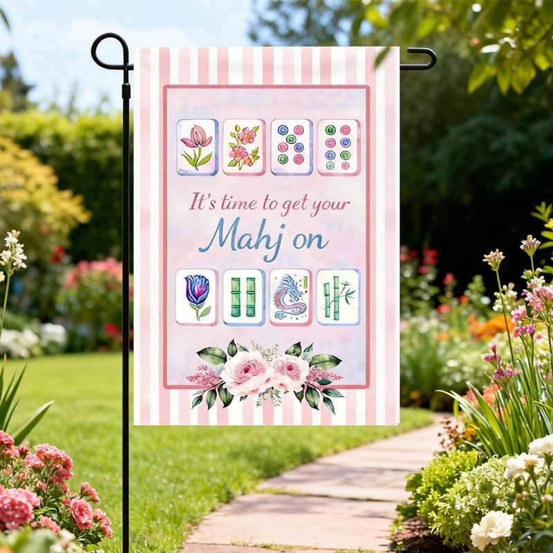 Mahjong Front Pink & Blue Door Welcome Flag Mahjong Game Night Decoration Garden Flag It’s Mahjong Time Garden Flag Mahjong Lover Gift Game Night