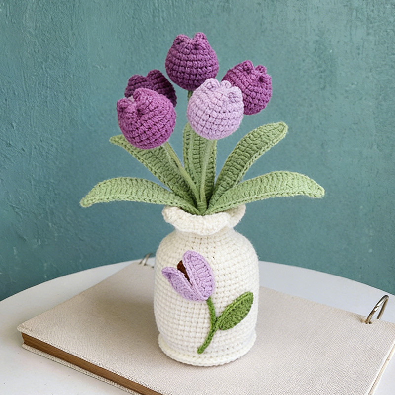 Mothers Day Gift Handmade Knitted Flower Pot Crochet Tulip Plant Gift for Mom Grandma Mother's Day Gifts