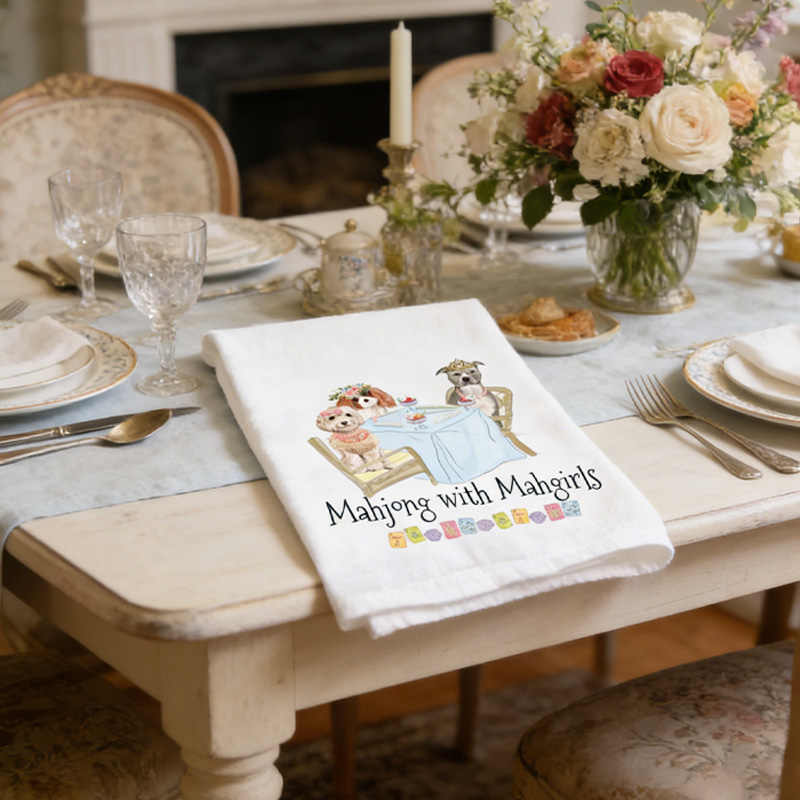 Mahjong with Mahgirls Dog Tea Towel Mahjong Lovers Gifts for Her