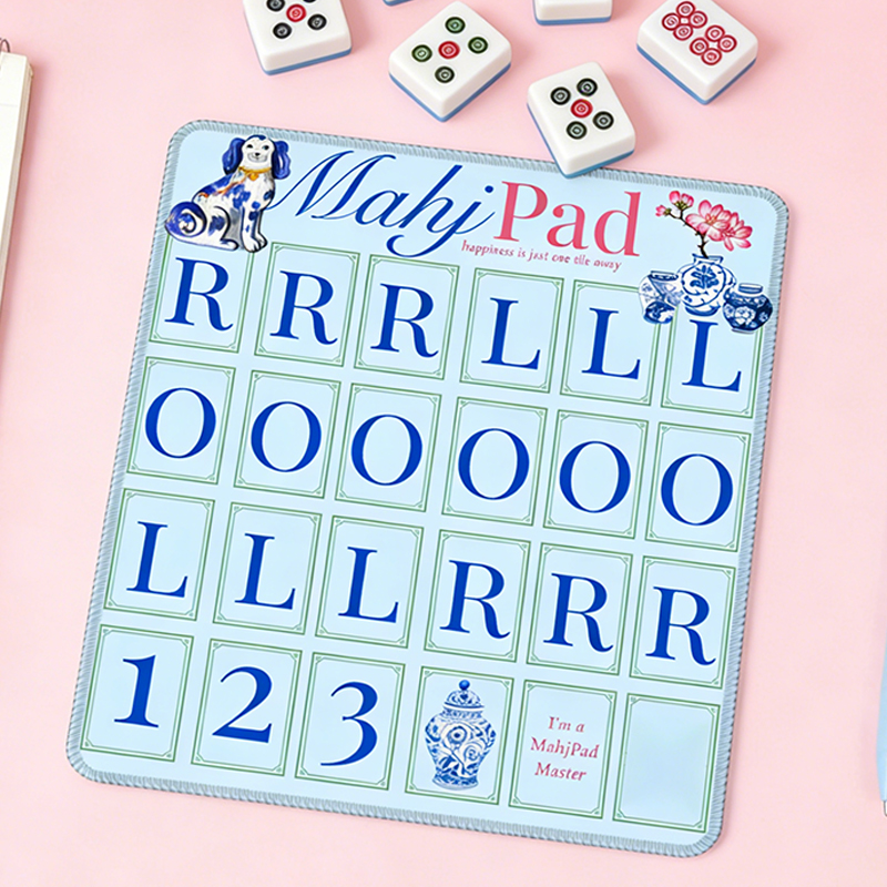 Personalized Oriental Style Mahjong Pad Elegant Blue Print Game Practice Pad for Mahjong Lovers