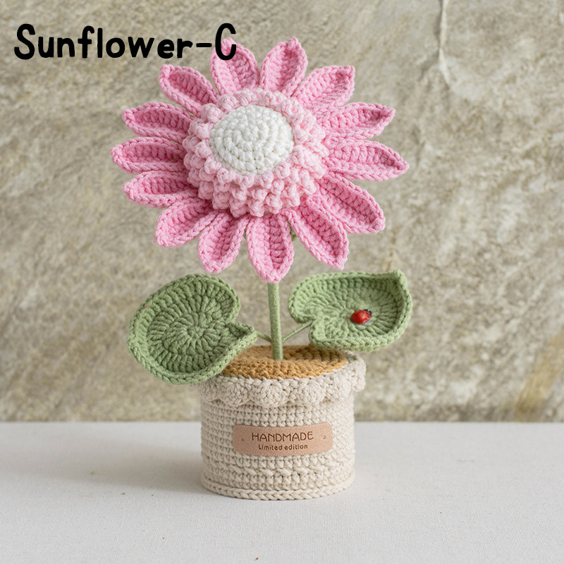 Handmade Crochet Sunflower Rose Lily Flower Pot Mother S Day Birthday Graduation Decor Cute Gift for Her Kid Girlfriend Friend Mom Grandma