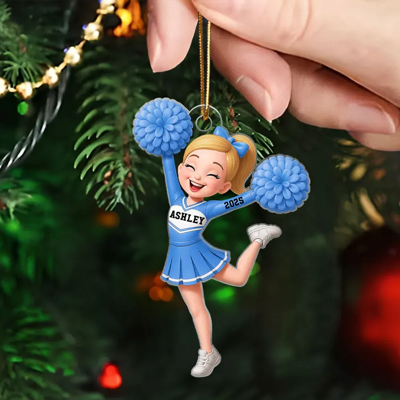 Personalized Acrylic Cheerleader Christmas Ornament with Custom Name, Year, and Colors