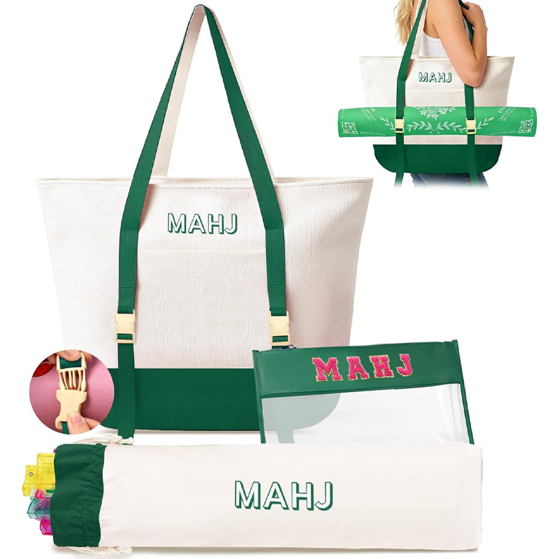 3 Pcs Empty Mahjong Tile Bags with Zipper Set Mahjong Canvas Carrying Tote PVC Bag Nylon Pouch for Women Mahjong Lover Gifts