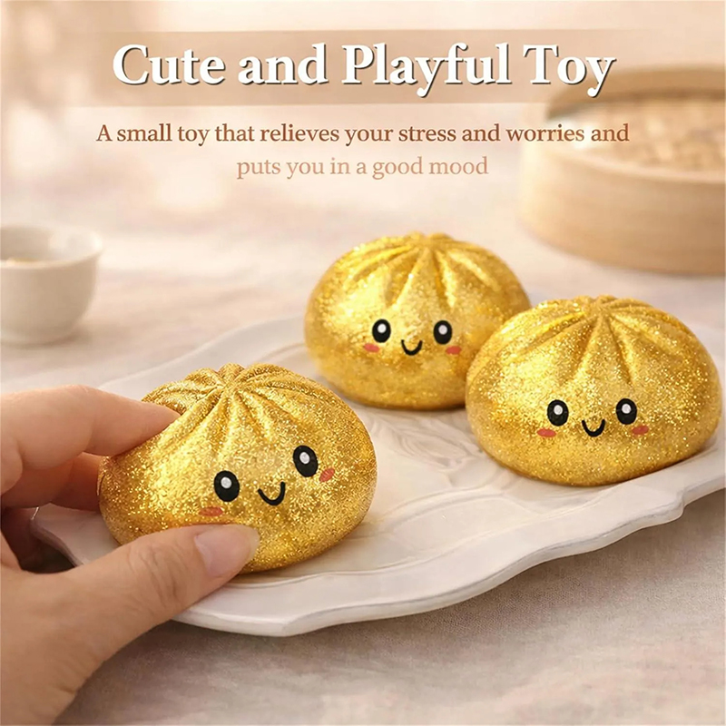 Personalized  Cute Steamed Bun Squeeze Toy Fun Sensory Stress Relief Toy with Steamer Basket for Anxiety Relief