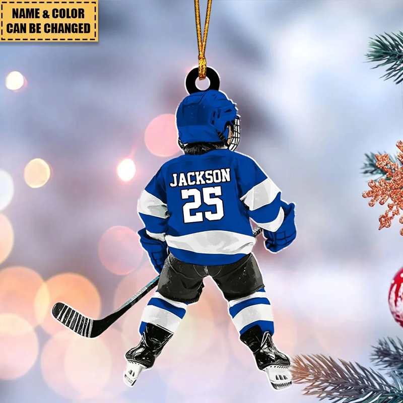 Personalized Kid Hockey Acrylic Player Christmas Ornament, Gift For Hockey Lover
