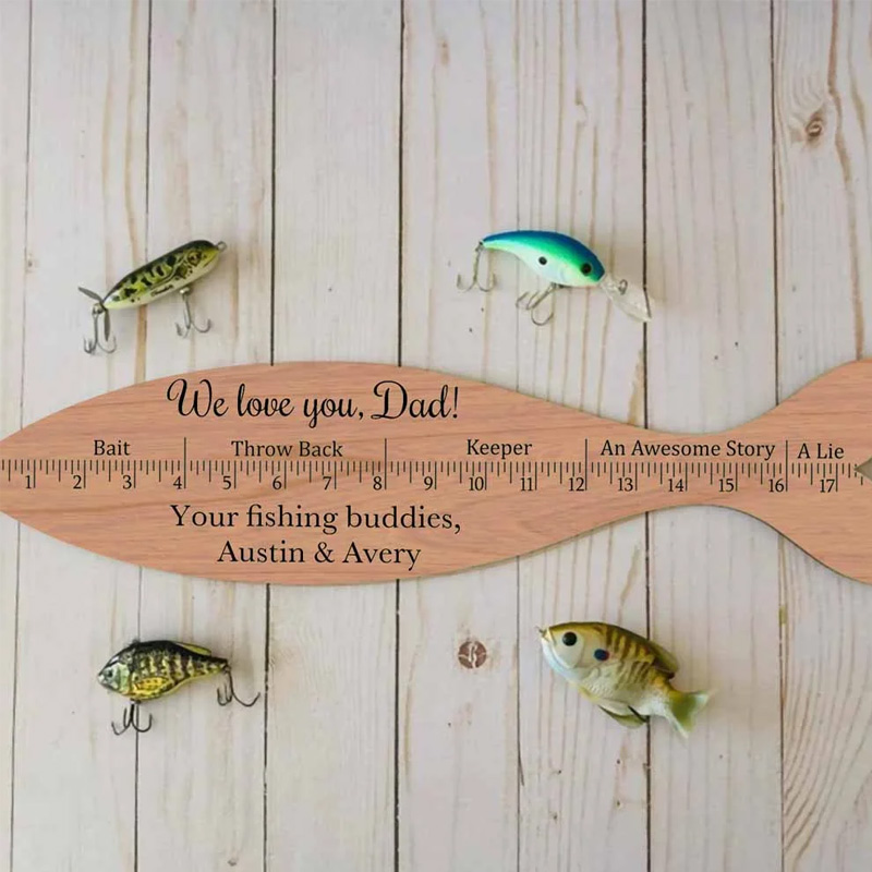 Personalized Wooden We Hooked the Best Papa Fish Style Ruler with Text Birthday Father's Day for Dad